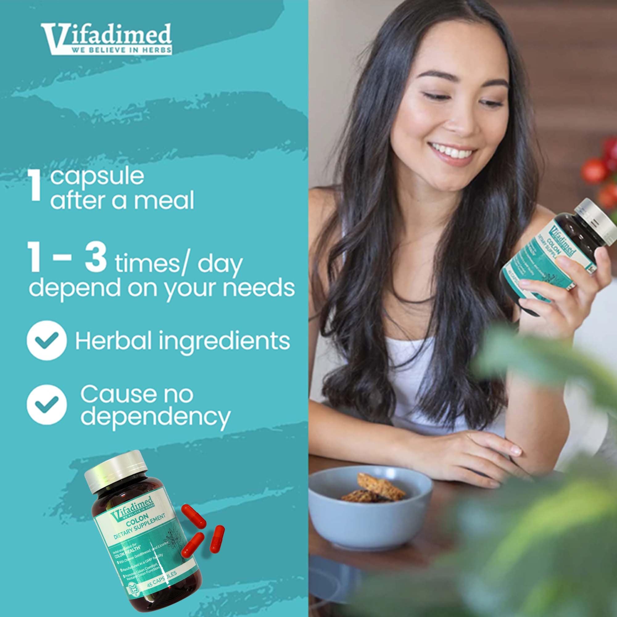 VIFADIMED Colon packaging box showing dosage for daily support