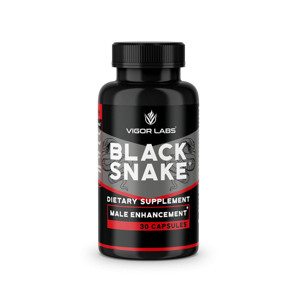 Vigor Labs Black Snake capsules close-up highlighting natural ingredients for daily vitality