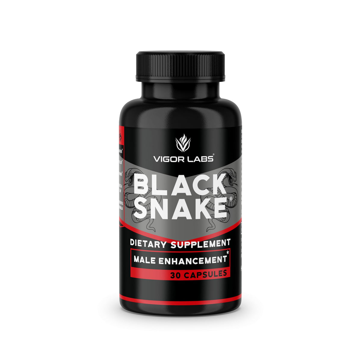 Vigor Labs Black Snake capsules close-up highlighting natural ingredients for daily vitality