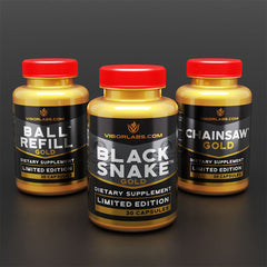 Vigor Labs Black Snake Gold bottle emphasizes improved blood flow and stamina.