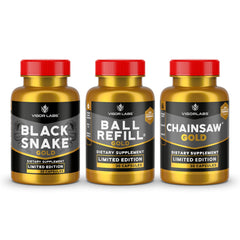 Vigor Labs Gold Stack packaging displaying the triple-product set for enhanced vitality and value.