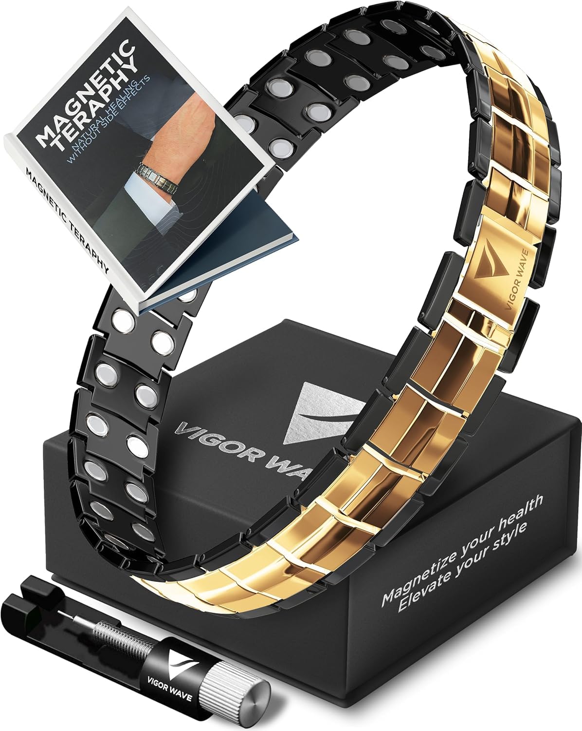 Vigor Wave titanium bracelet close-up highlighting hypoallergenic comfort for daily wear.