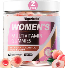 Vigorintha sugar-free women's multivitamin gummies bottle front for daily energy support.