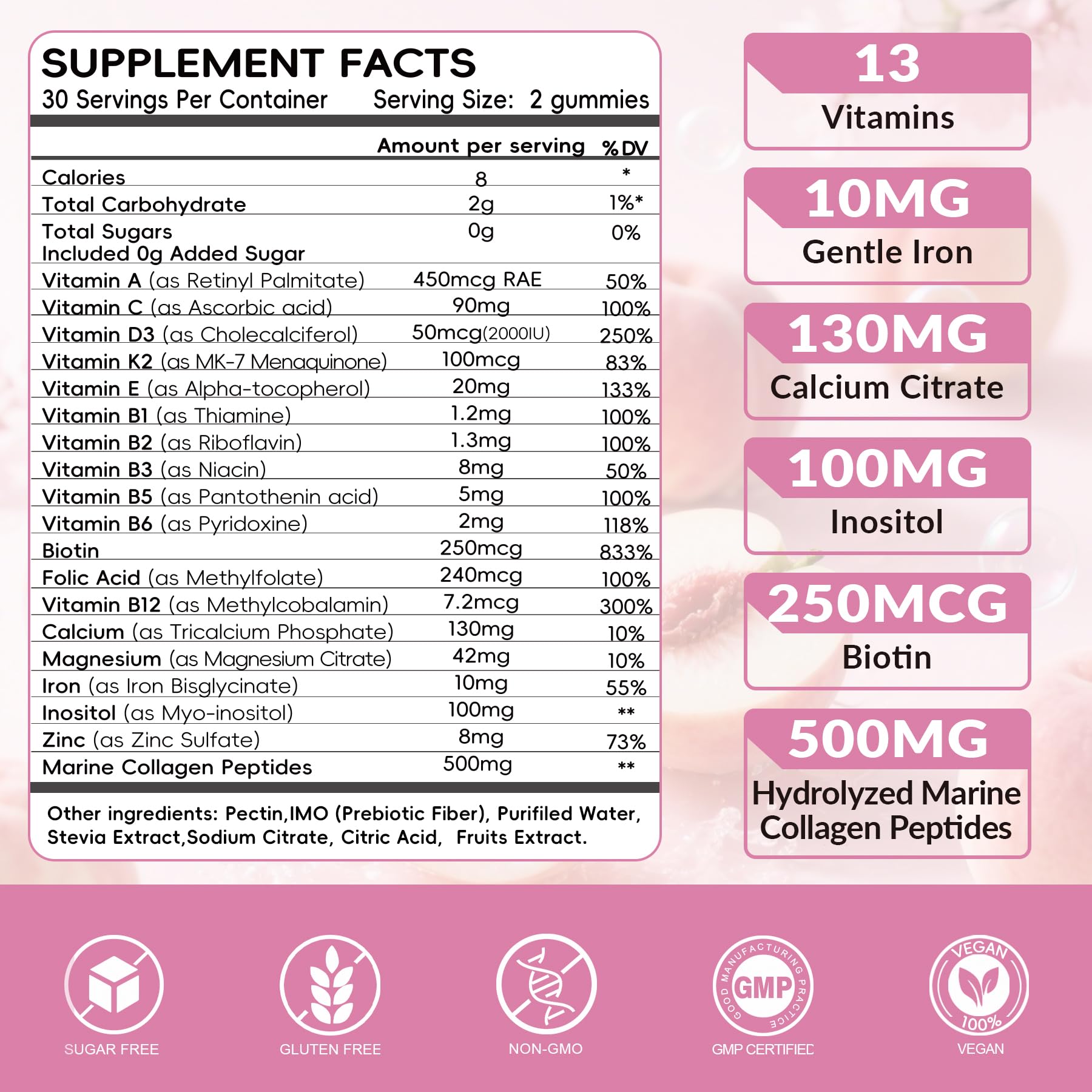 Vigorintha women's multivitamin gummies bottle side showing vegan formula.