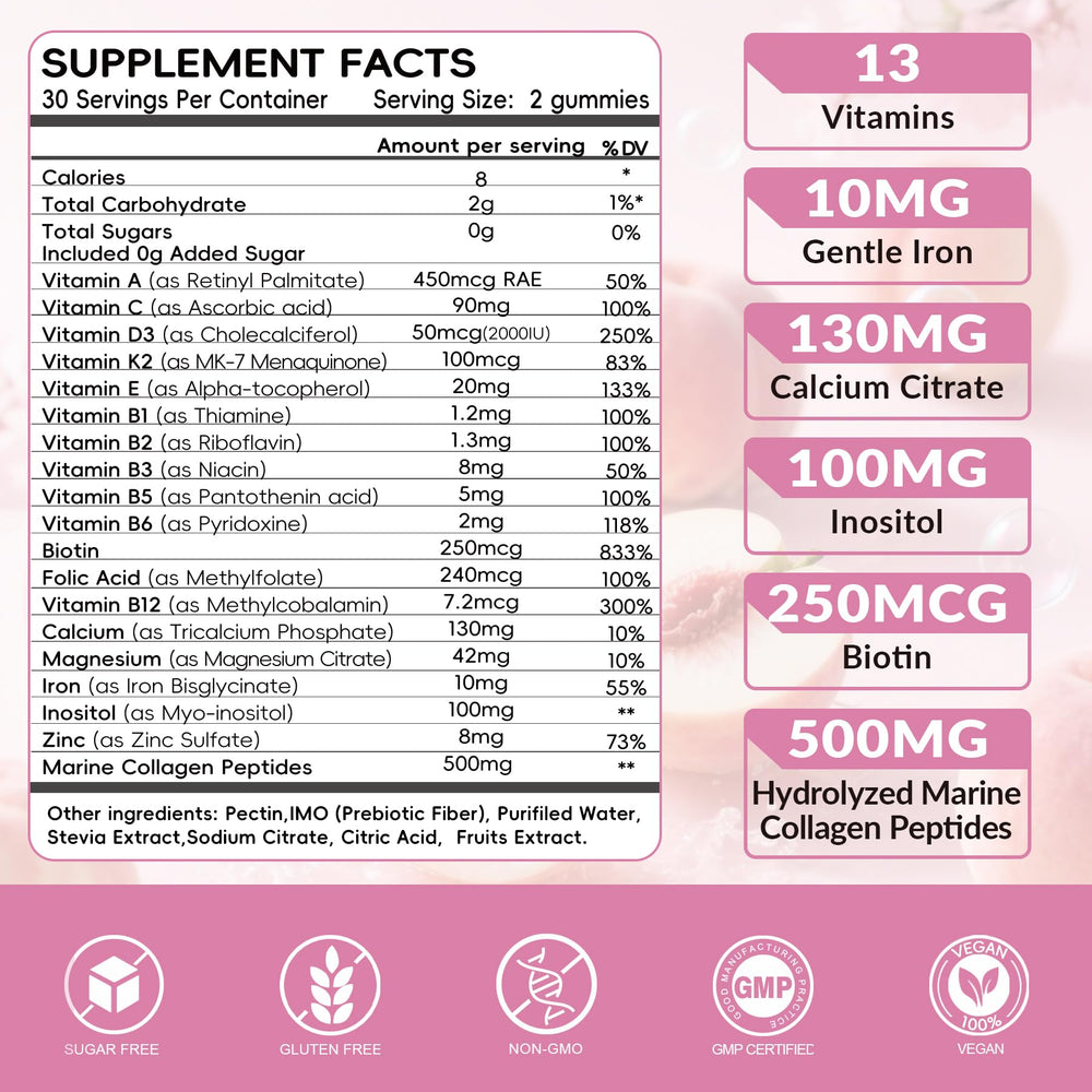 Vigorintha women's multivitamin gummies bottle side showing vegan formula.
