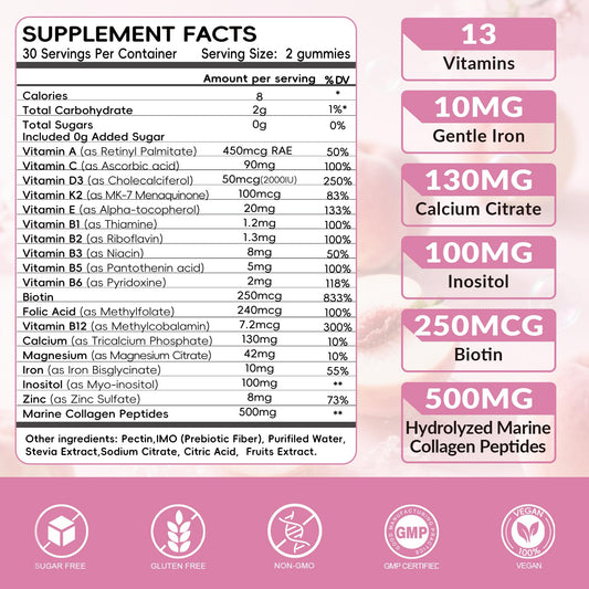 Vigorintha women's multivitamin gummies bottle side showing vegan formula.