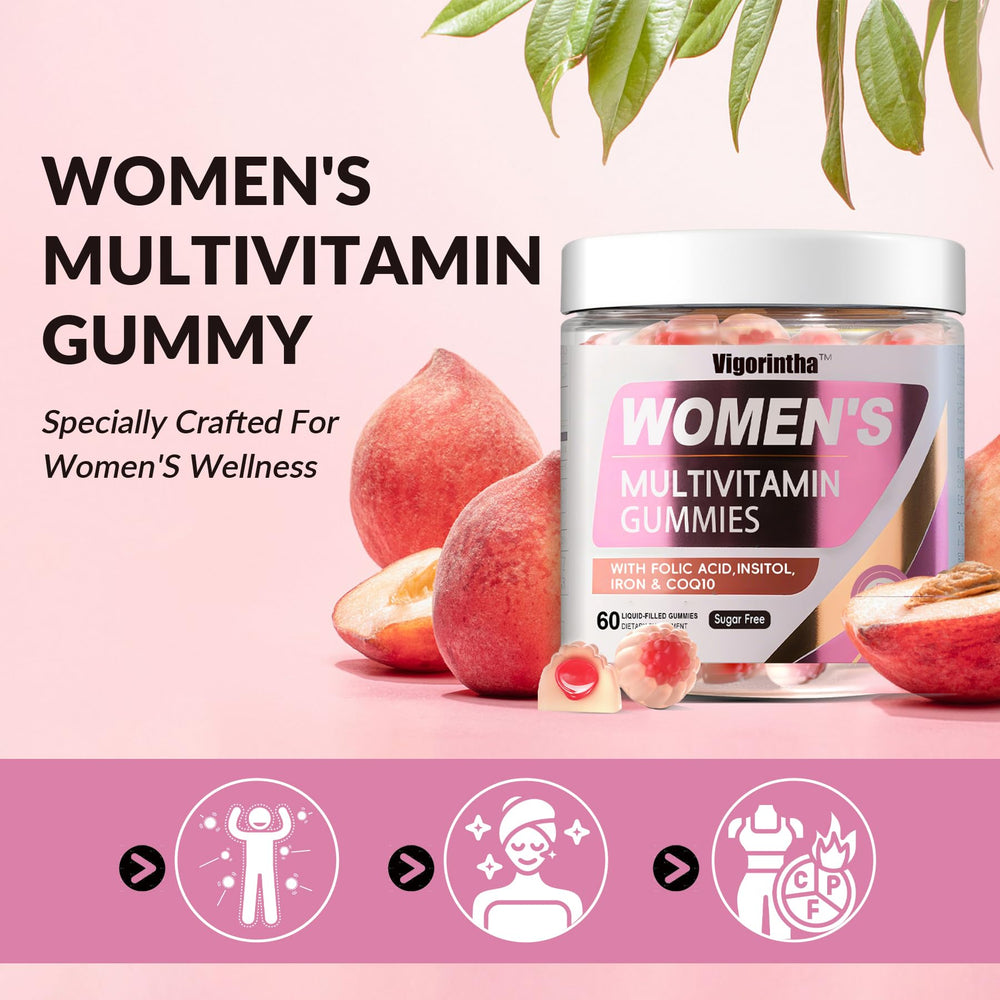 Close-up of Vigorintha gummies highlighting natural peach flavor.