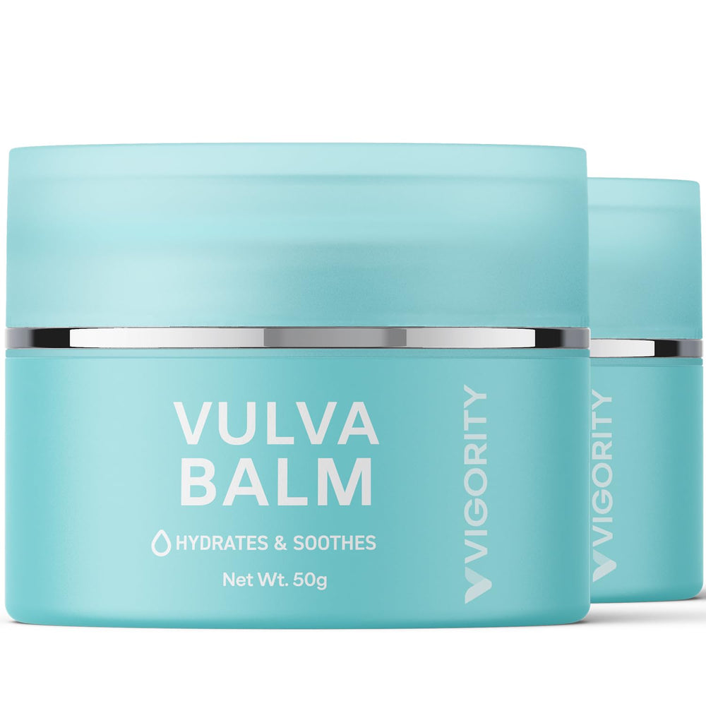 Vigority Vulva Balm 2-pack shown for daily moisture and comfort