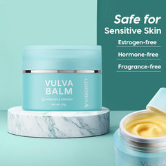 Vigority Vulva Balm ingredients shot features beeswax, shea butter, emu oil, CoQ10