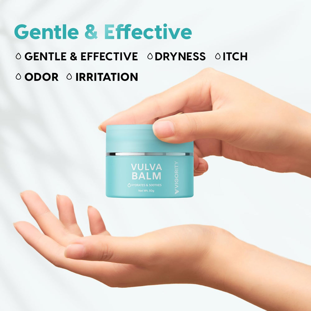 Vigority image conveys menopause-related comfort through hydration and gentle care