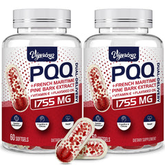 Vigorizar Pycnogeno dual-delivery bottle with vegan softgels for daily wellness.