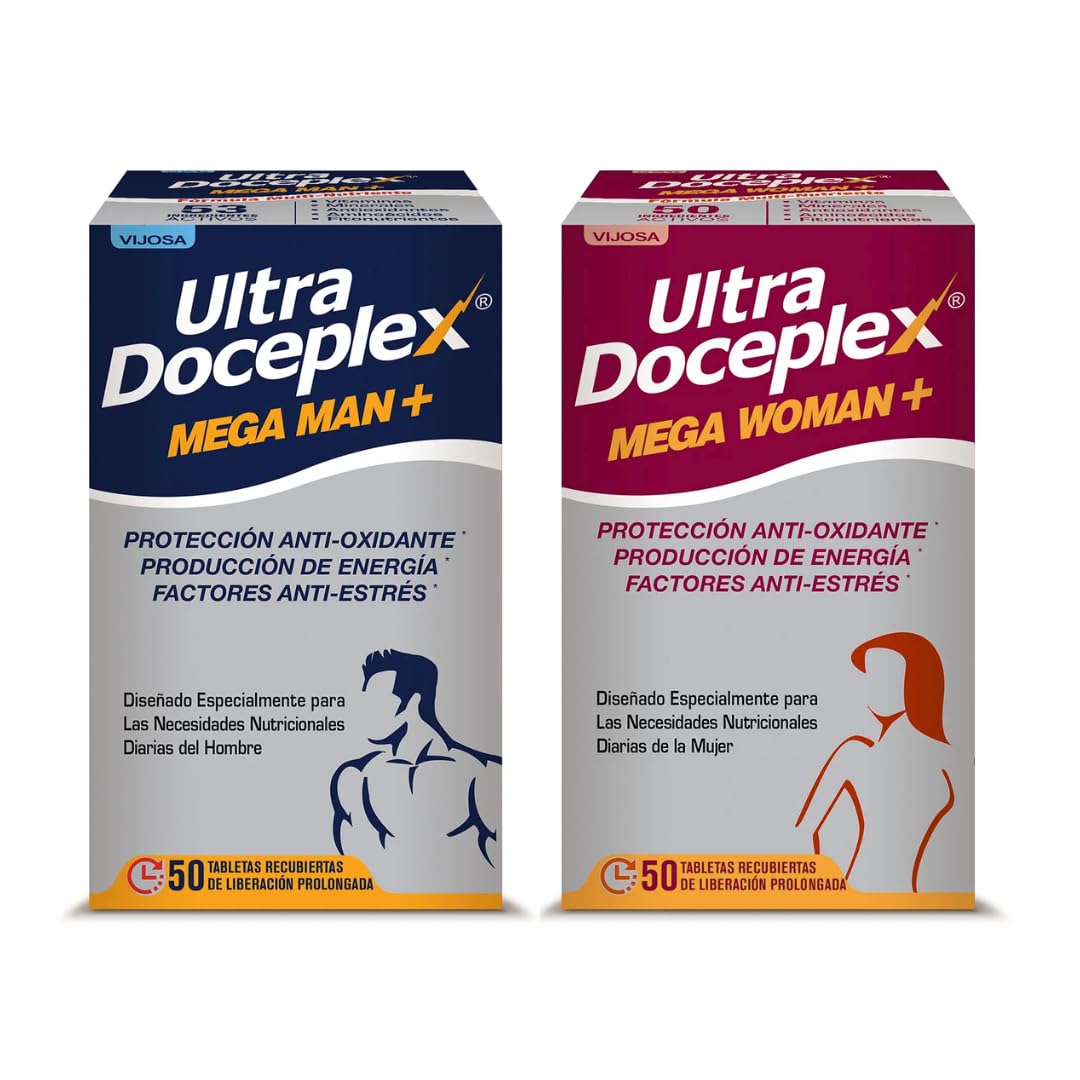VIJOSA Ultra Doceplex Mega Man bottle front showing energy-supporting daily vitamins.