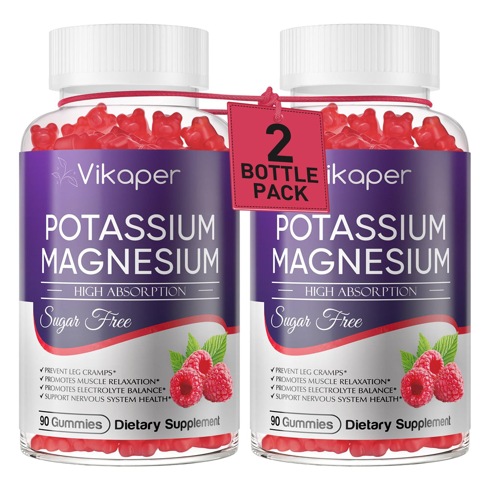 VIKAPER potassium-magnesium gummies raspberry bottle promotes daily mineral support.
