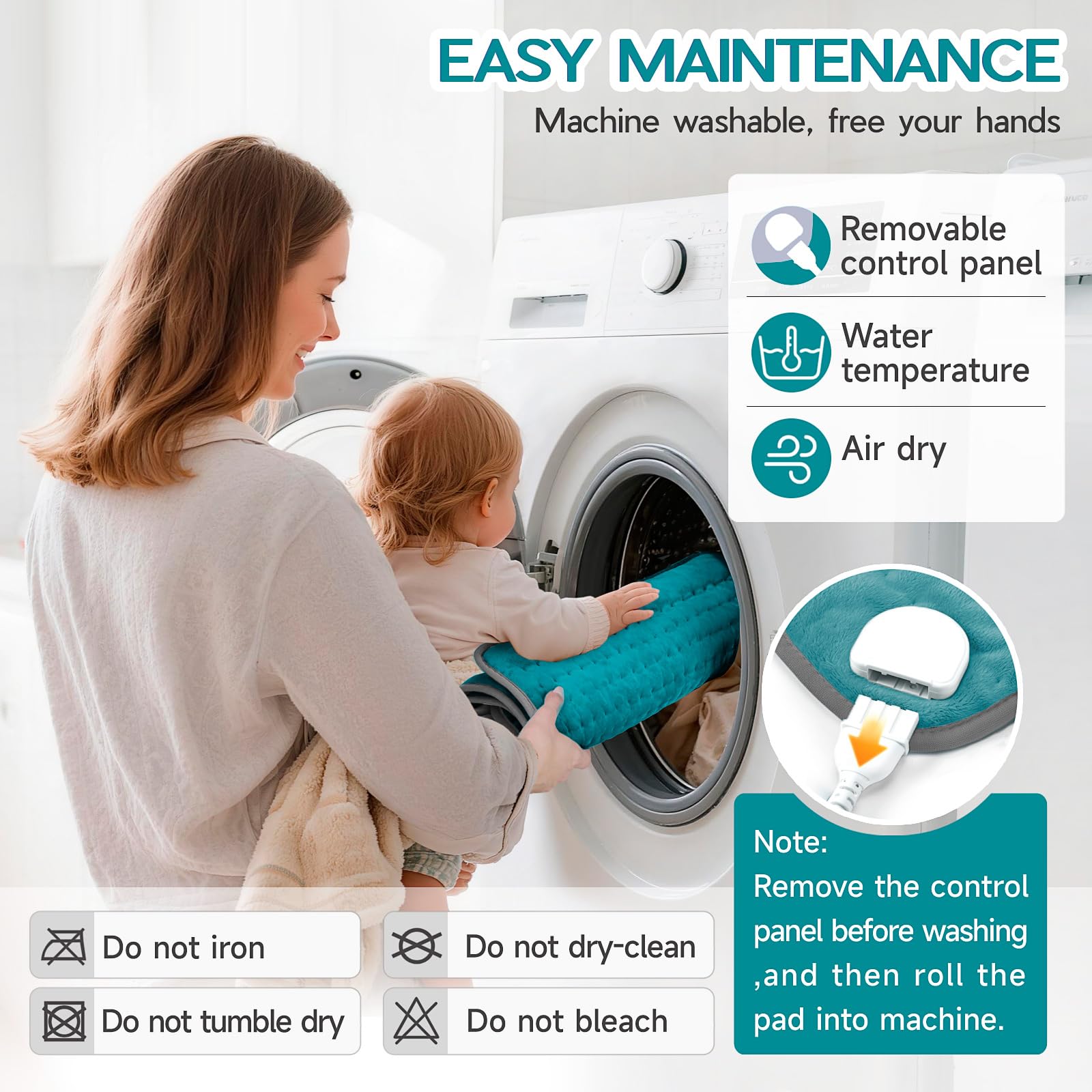 vilicert heating pad machine-washable cover for simple cleaning