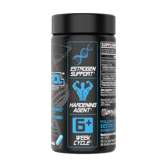 VMI Sports Arimidrol bottle back shows ingredients and label with balance-focused formula