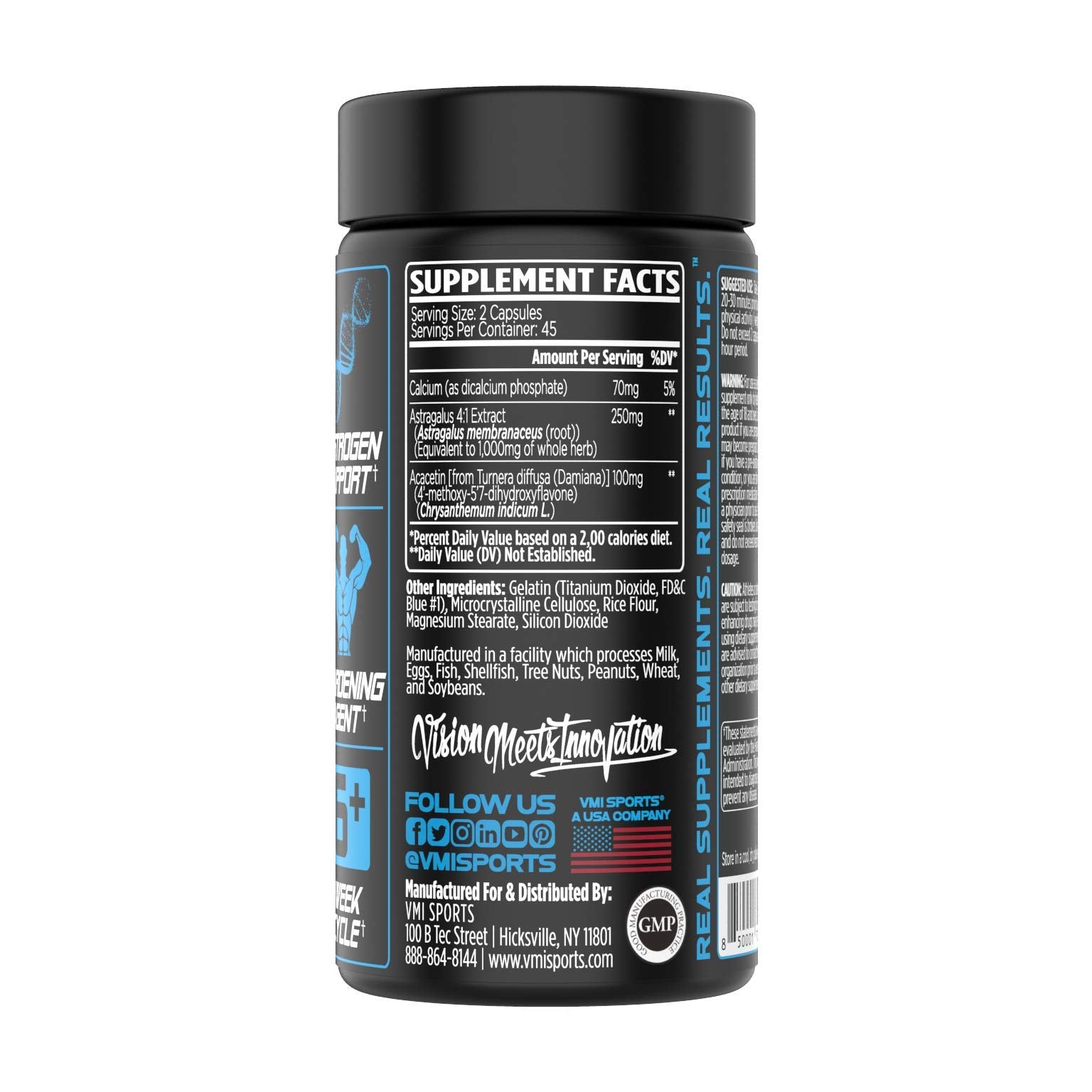 Closeup of Acacetin and Astragalus on VMI Sports packaging for hormone balance