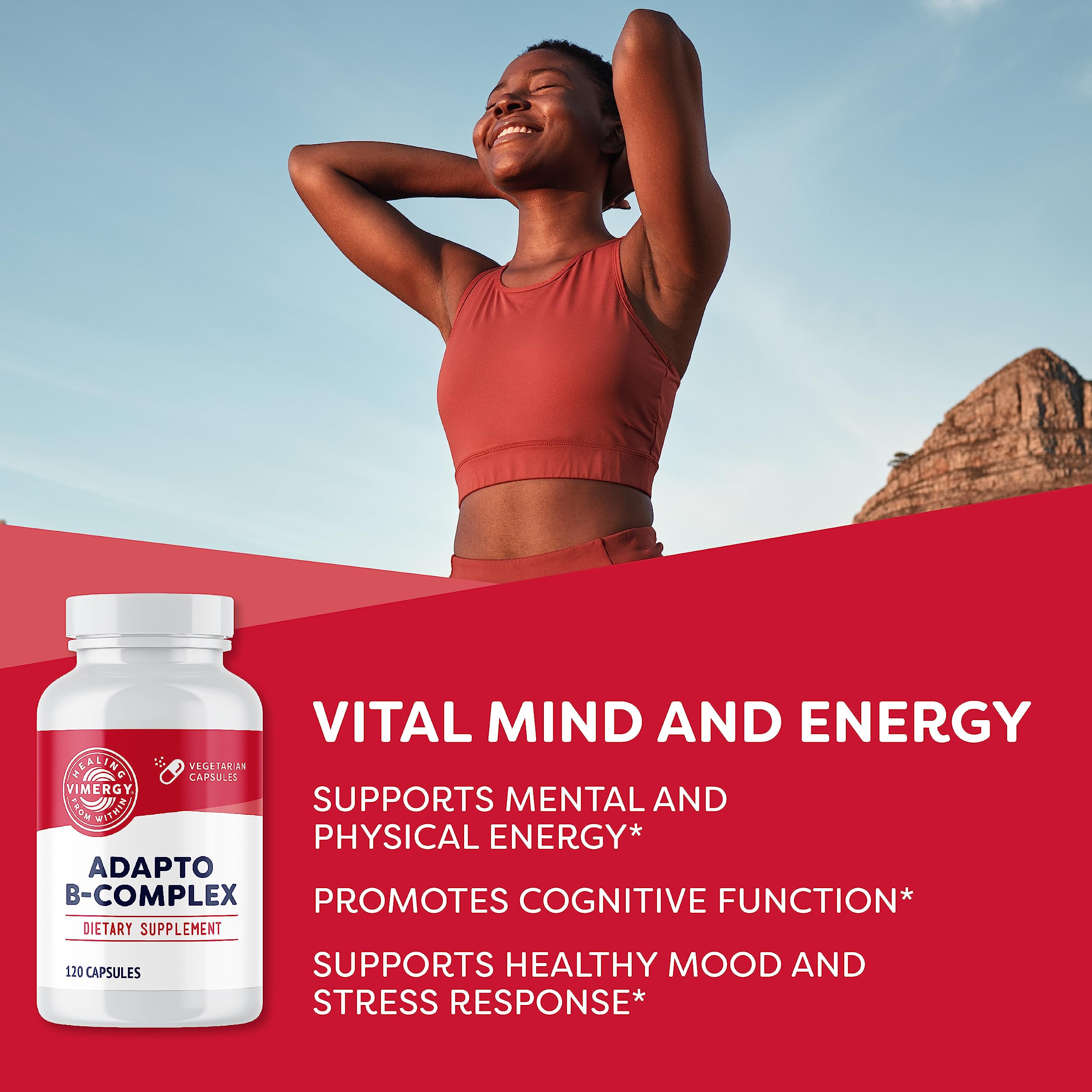 Close-up of Adapto B Complex capsules highlighting bioavailable B vitamins.