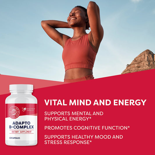 Close-up of Adapto B Complex capsules highlighting bioavailable B vitamins.