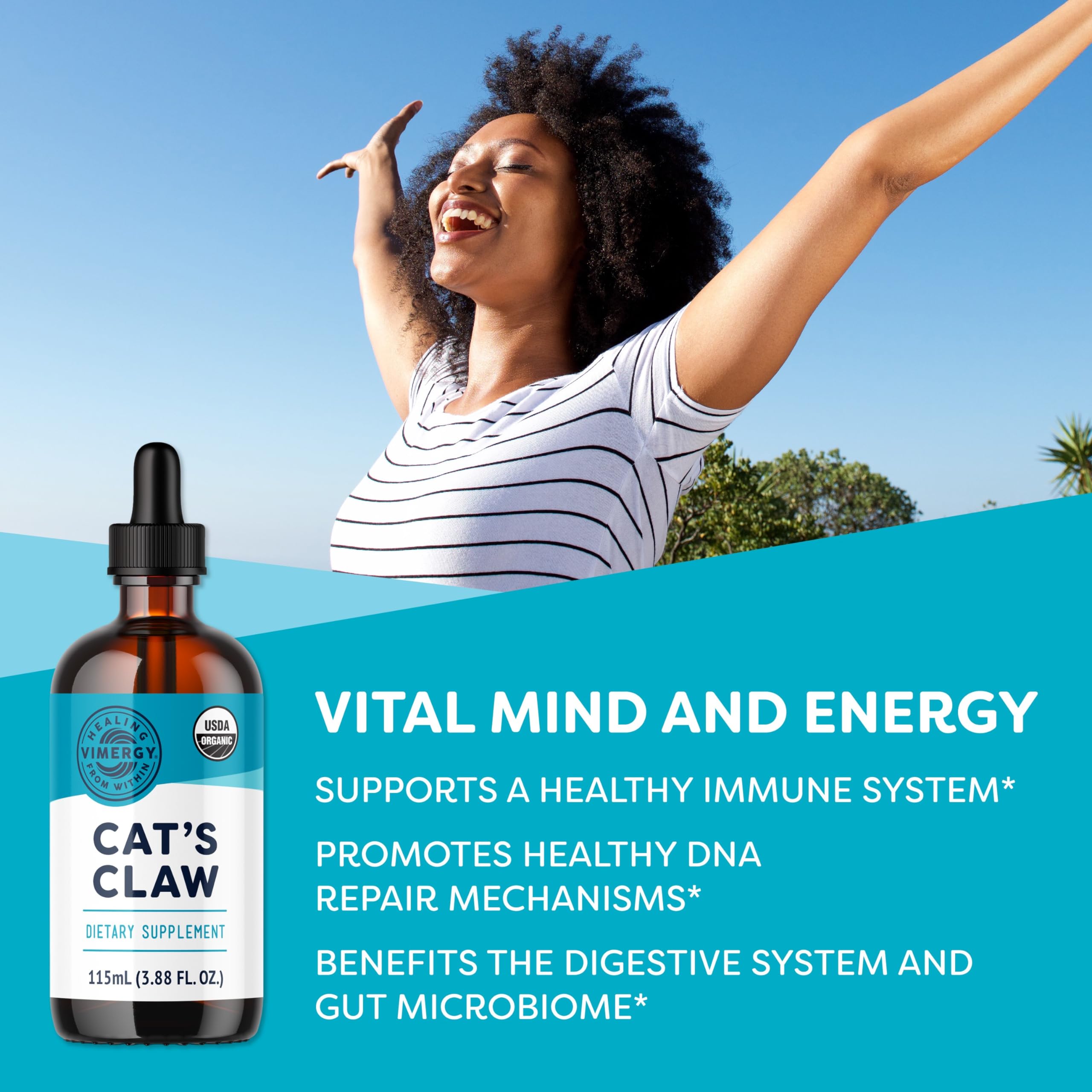 Vimergy Cats Claw Liquid dropper ready to add to smoothies and drinks