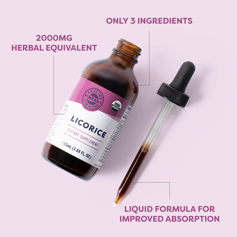 Close-up of Vimergy licorice ingredients panel with minimal ingredients