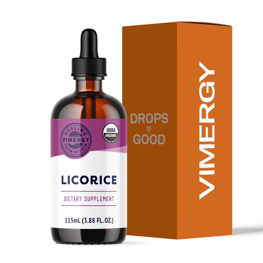 Vimergy licorice liquid bottle for daily digestive support