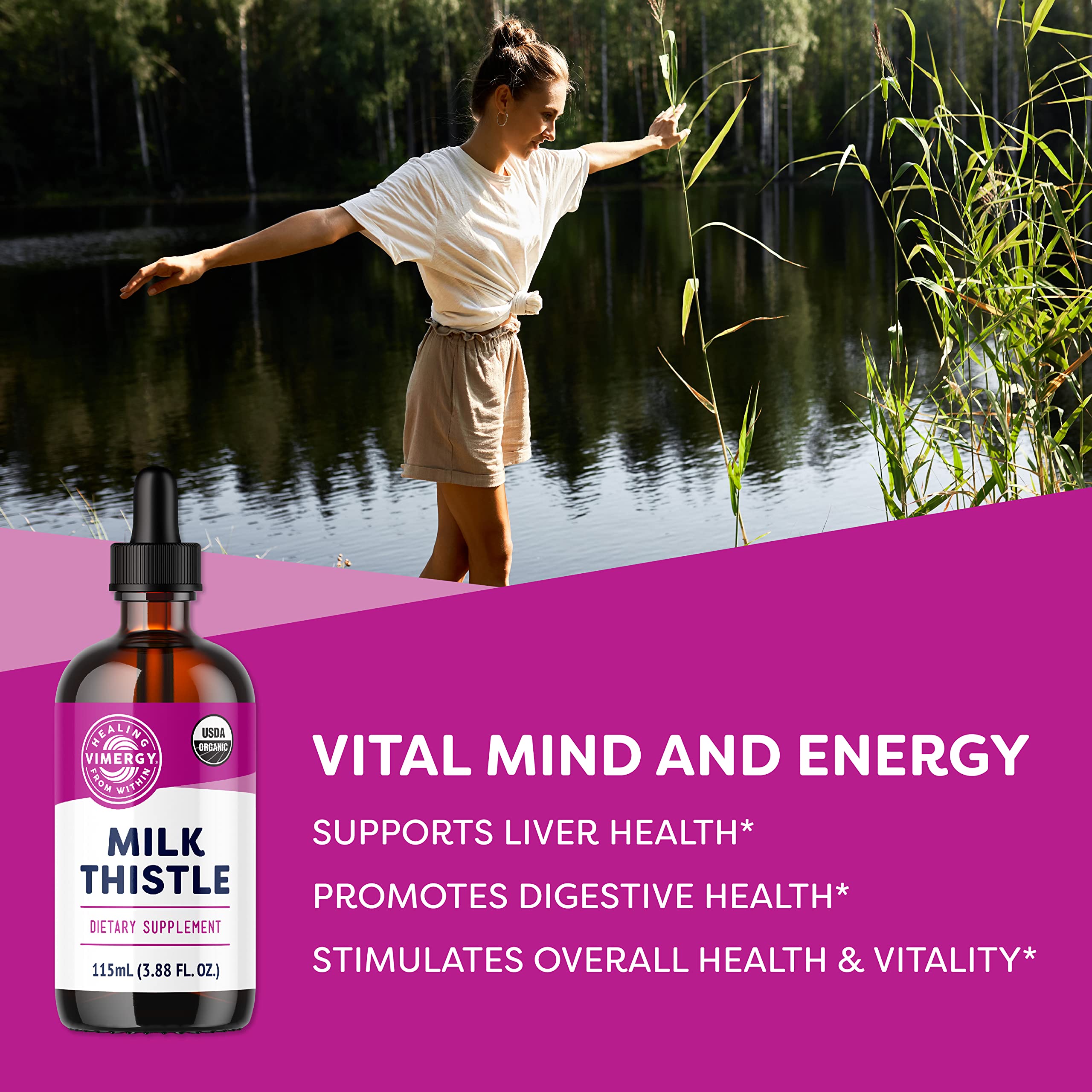 Vimergy Milk Thistle liquid drops in glass for fast absorption