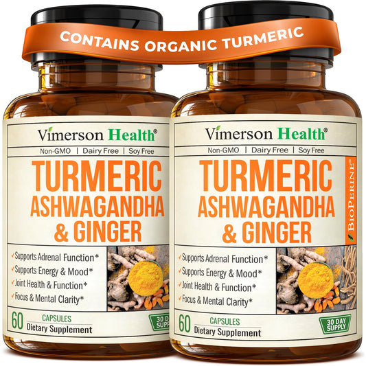 Vimerson Health Ashwagandha Turmeric Curcumin bottle supports joint comfort.