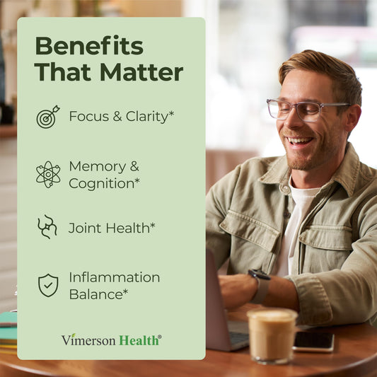 Vimerson Health capsules in hand for easy daily brain support