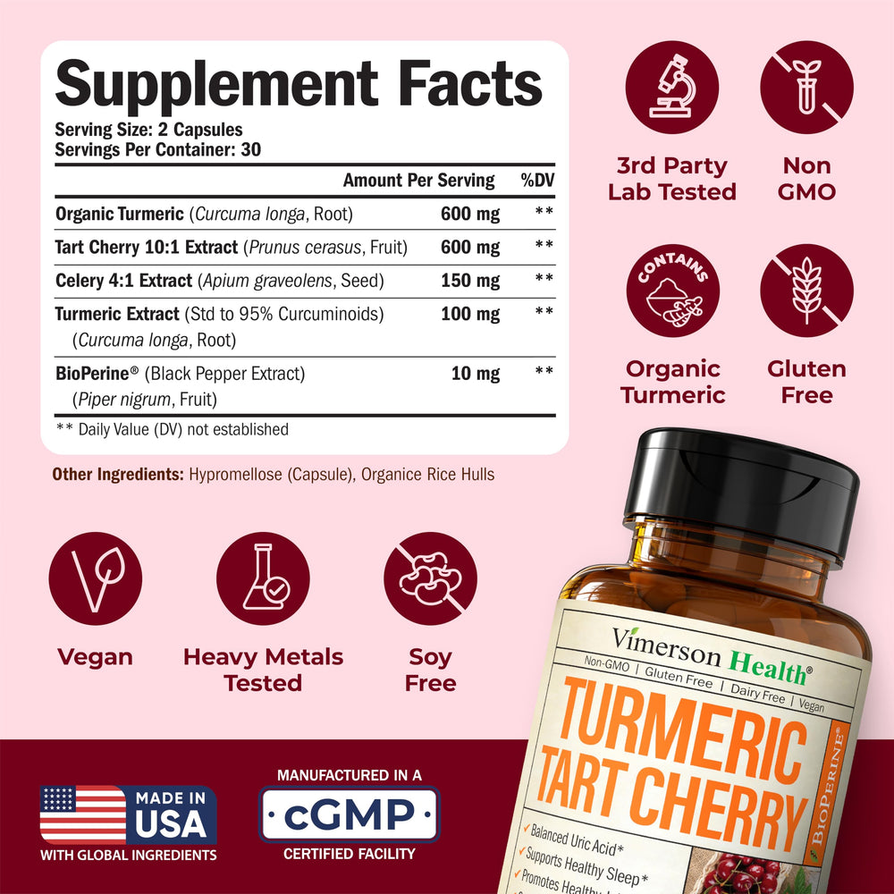 Vimerson Health celery seed extract capsules showcase uric acid balance and mobility support.