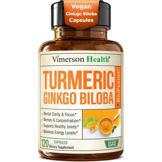 Vimerson Health Ginkgo Biloba Turmeric bottle shot for daily focus support
