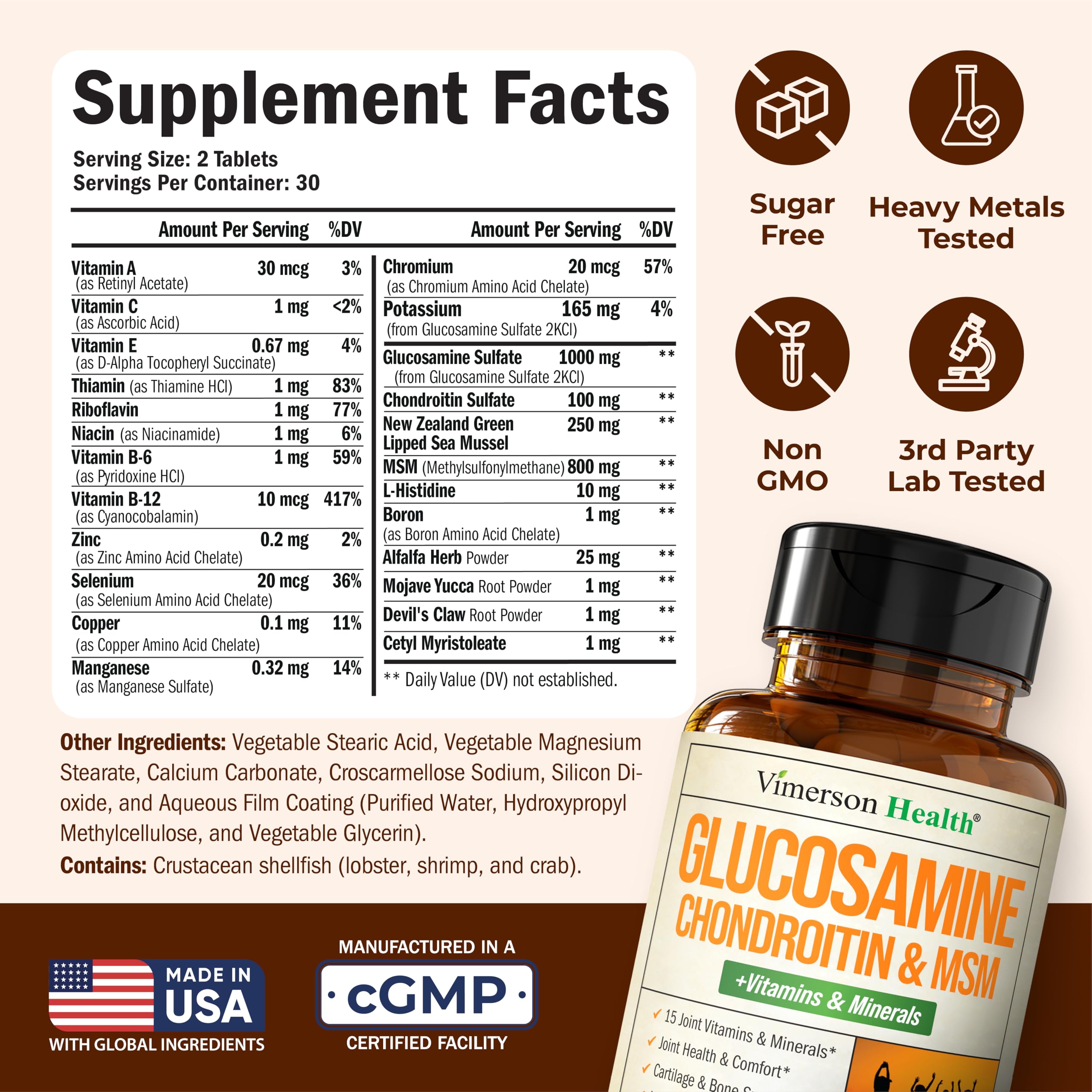 Vimerson Health glucosamine bottle front highlighting joint formula