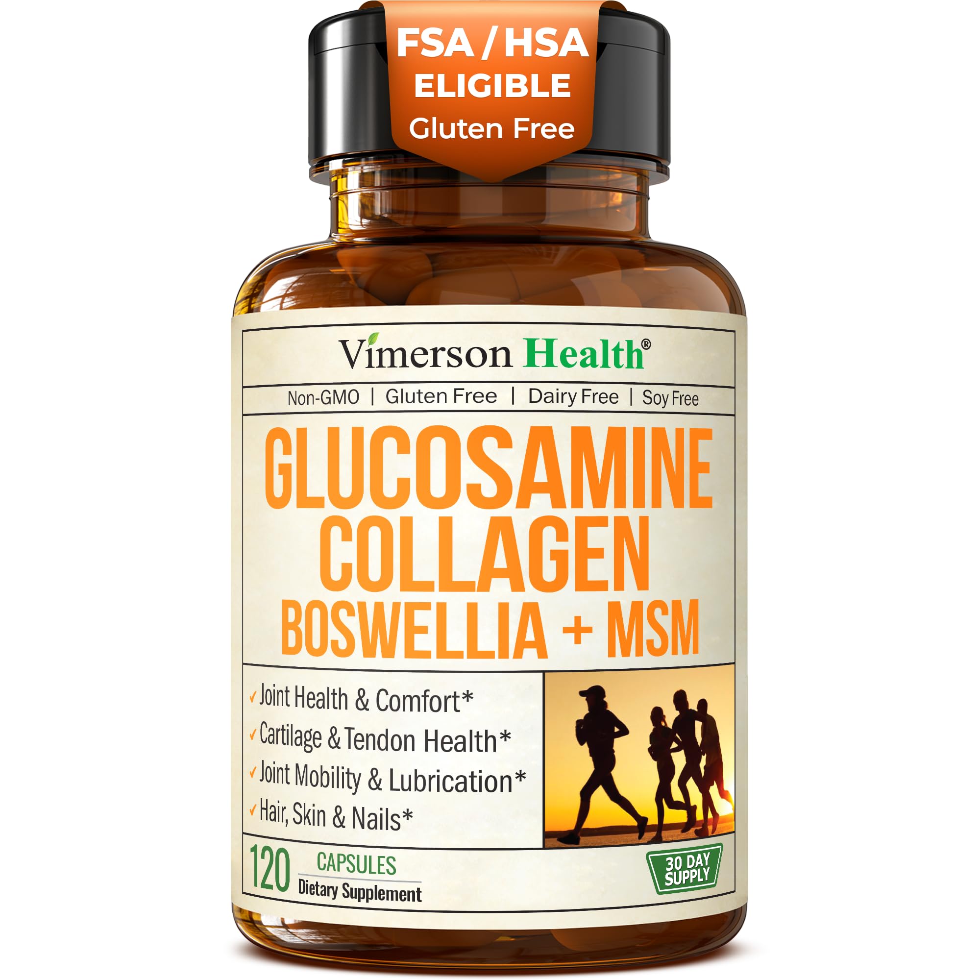 Vimerson Health glucosamine chondroitin msm collagen bottle supports joint health