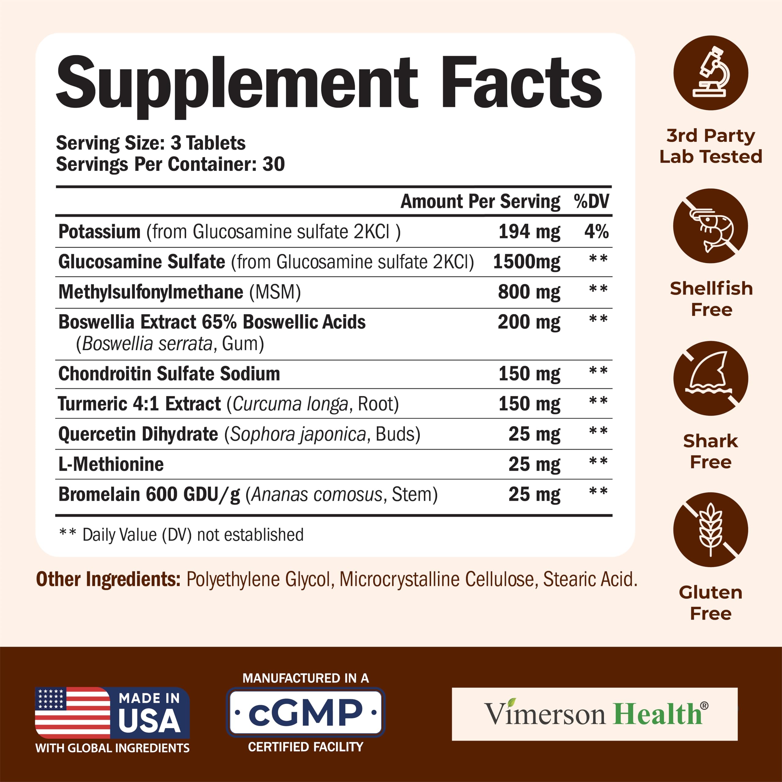 Vimerson Health glucosamine-chondroitin-msm label with ingredients and joint benefits.