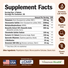 Vimerson Health glucosamine-chondroitin-msm label with ingredients and joint benefits.