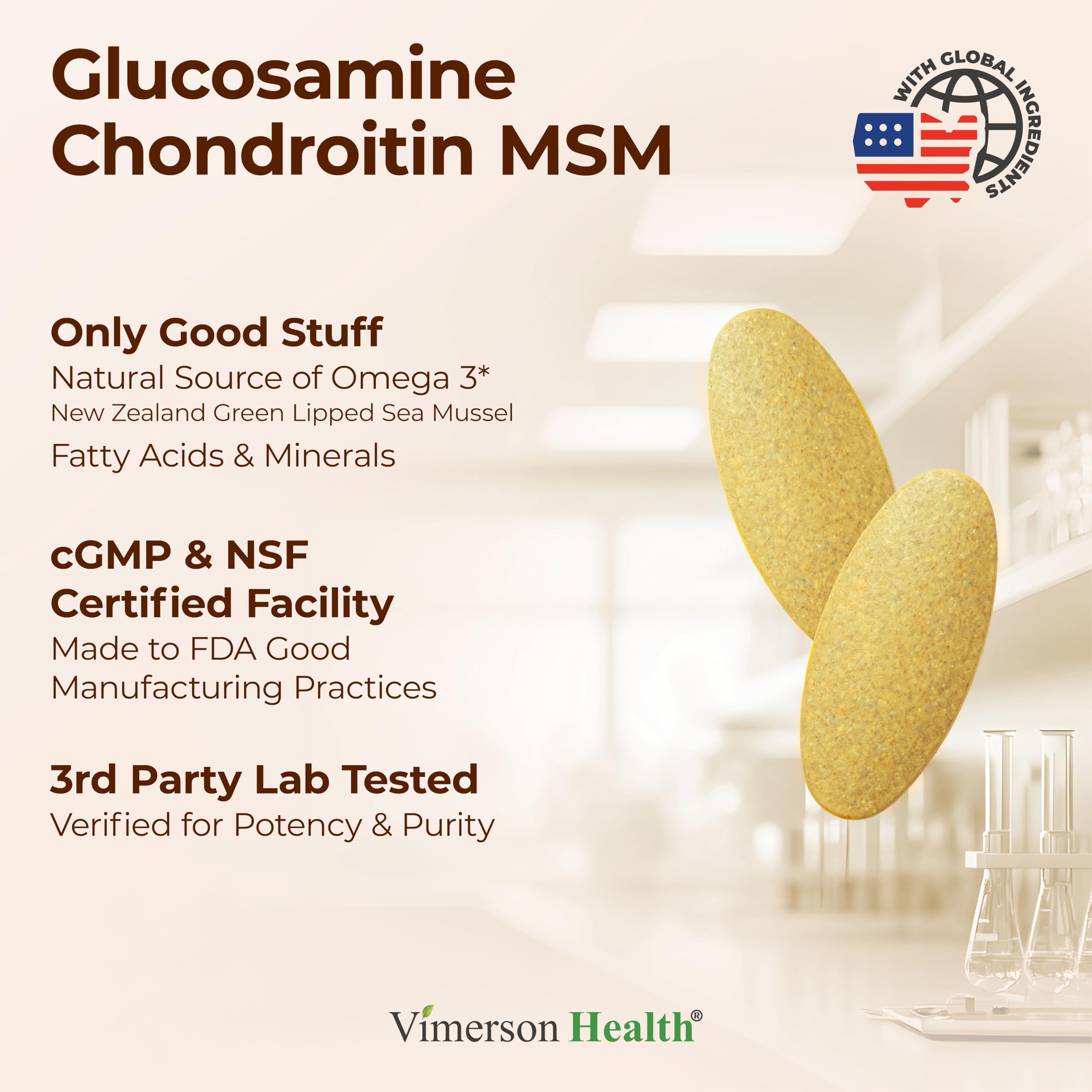 Vimerson Health glucosamine label details ingredients and tests