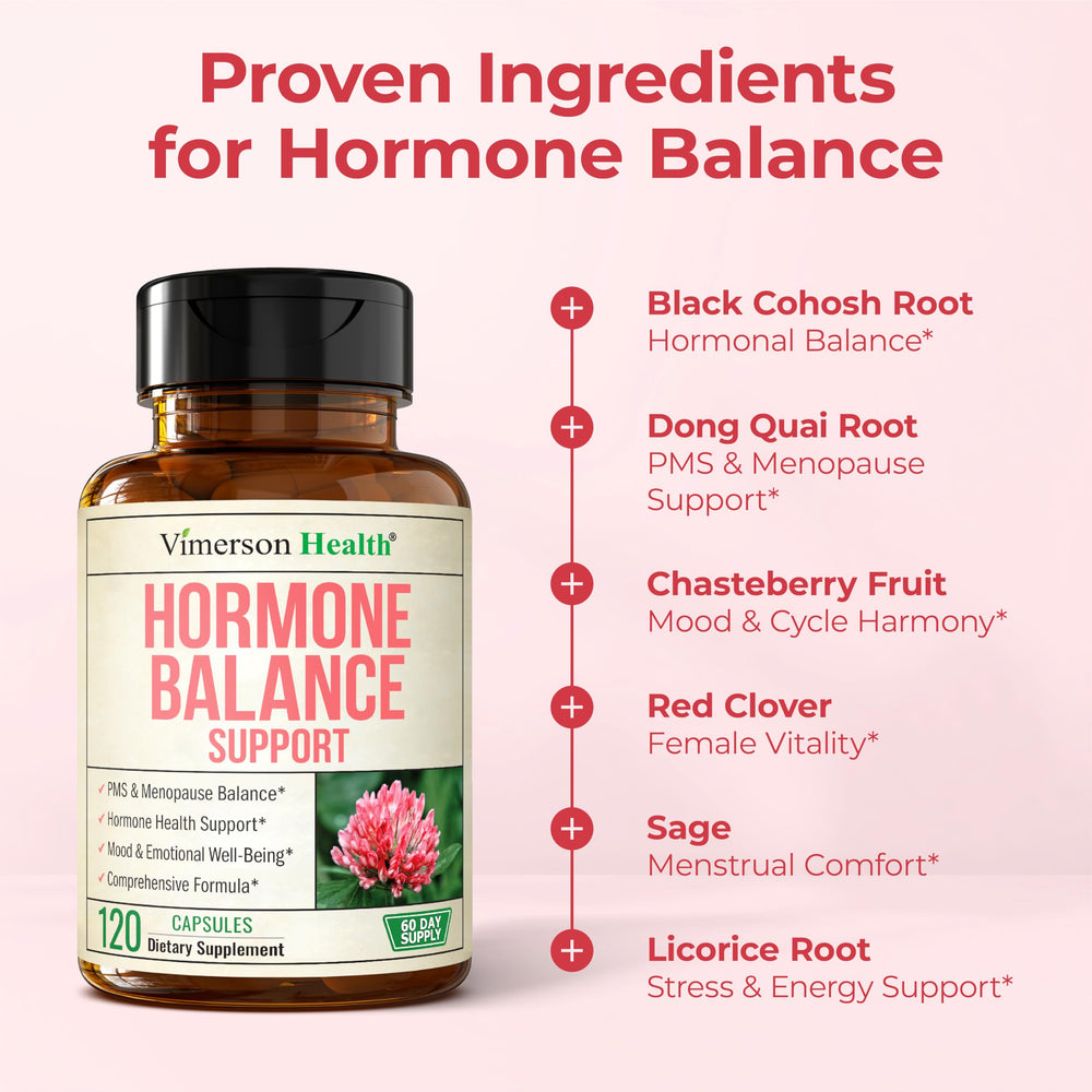 Vimerson Health Hormone Harmony capsules arranged highlights convenient, on-the-go nutrition.