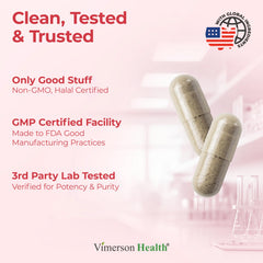 Vimerson Health Hormone Harmony label detail showcases quality and U.S. production.