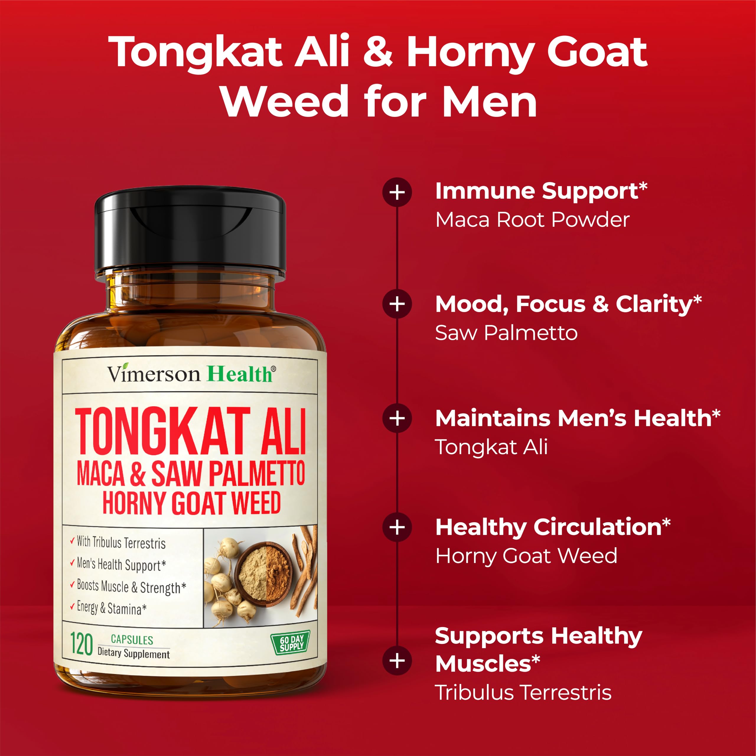 Vimerson Health HornyGoatWeed label view highlights main ingredients and dosage.