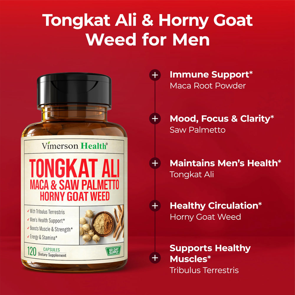 Vimerson Health HornyGoatWeed label view highlights main ingredients and dosage.