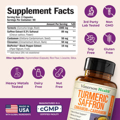Vimerson Health ingredients blend showing saffron, turmeric, cinnamon, and cardamom