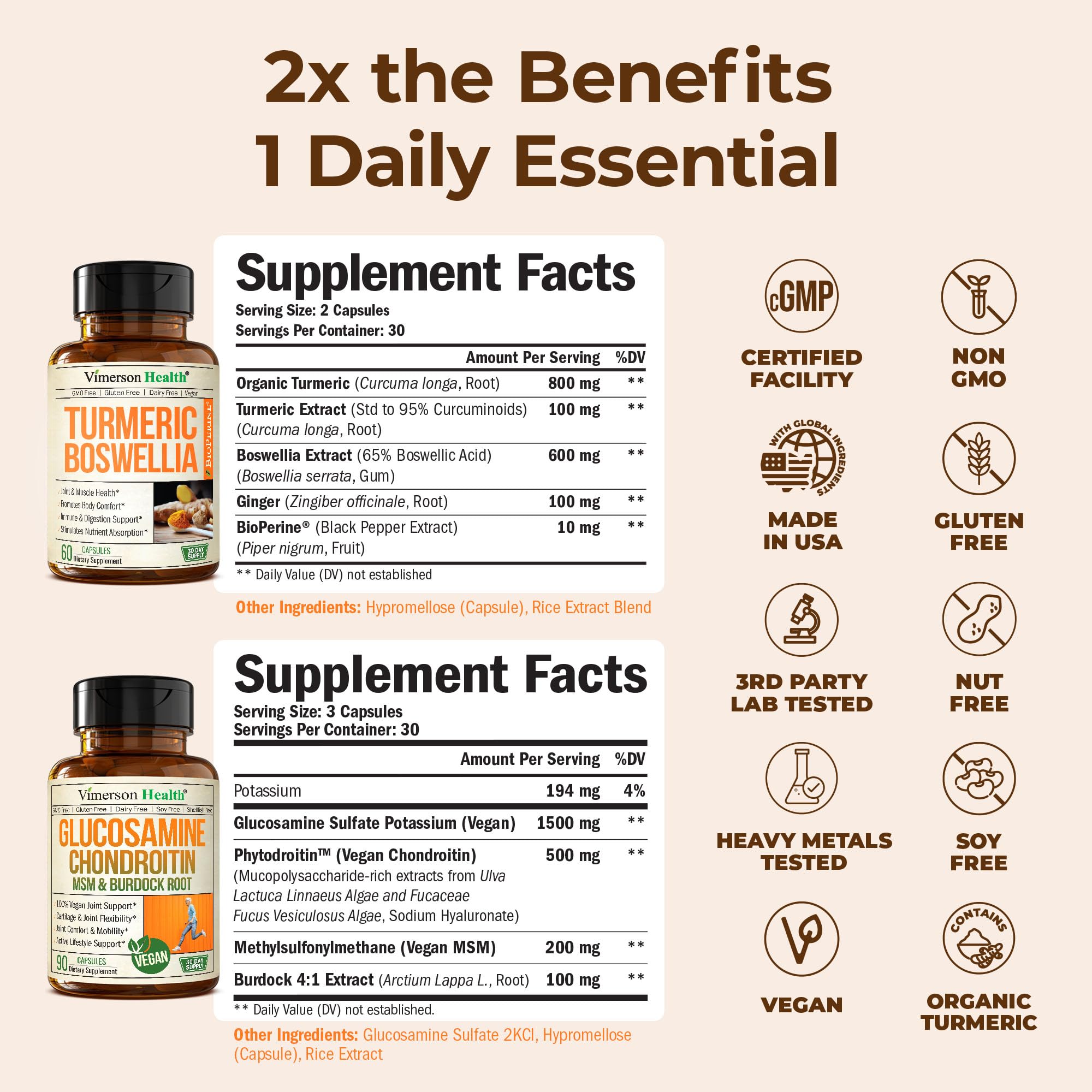 Vimerson Health Vegan glucosamine chondroitin MSM capsules for joint comfort