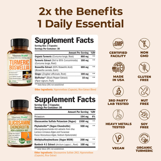 Vimerson Health Vegan glucosamine chondroitin MSM capsules for joint comfort