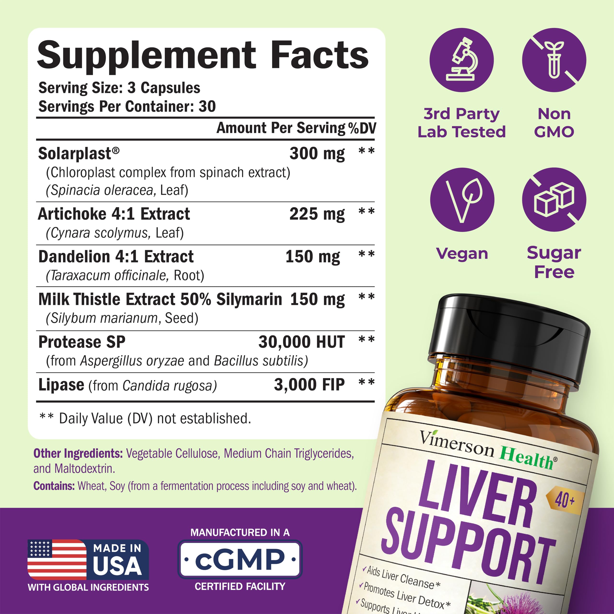 Vimerson Health Liver Support bottle highlighting milk thistle benefits