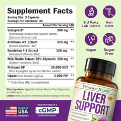 Vimerson Health Liver Support bottle highlighting milk thistle benefits
