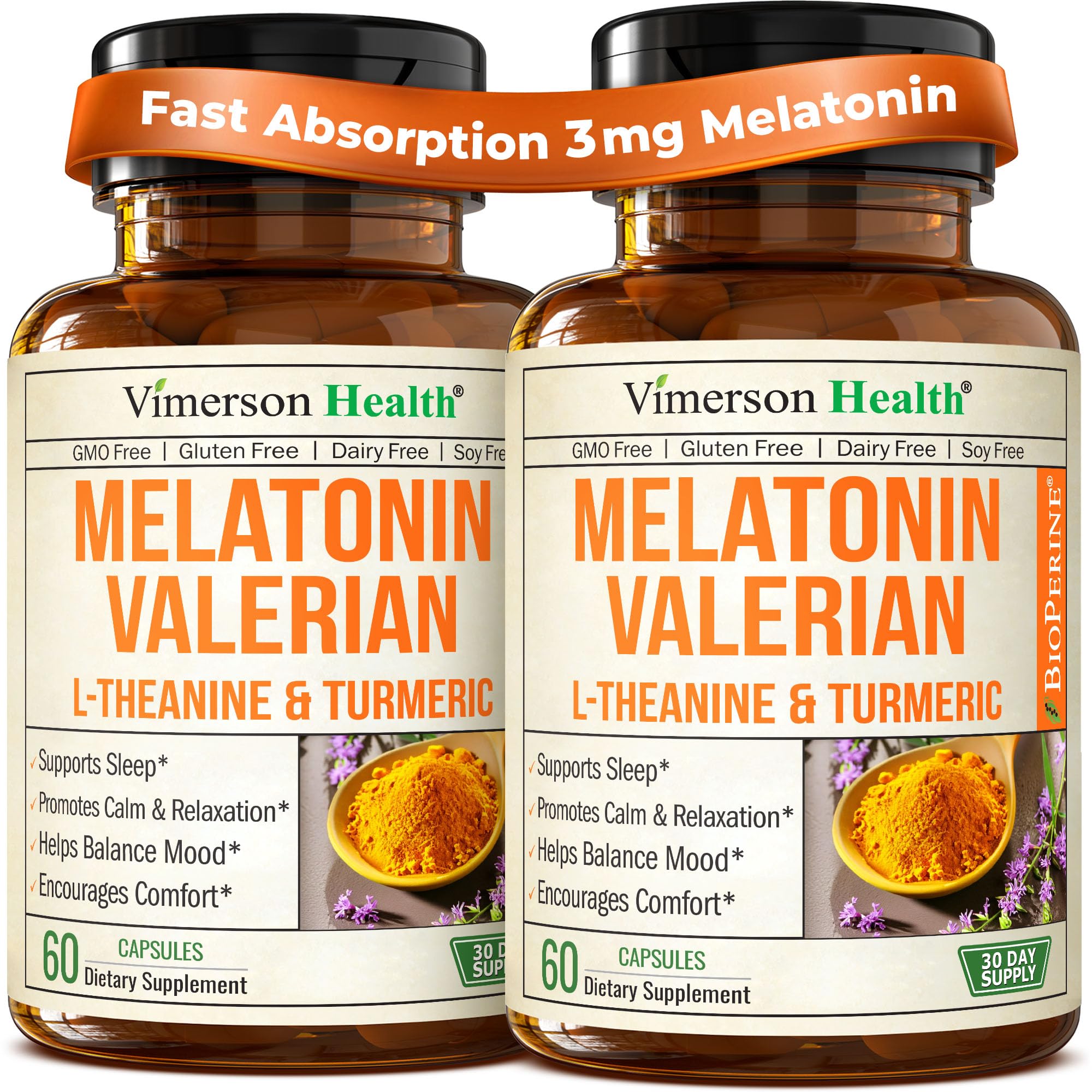 Vimerson Health melatonin 3mg sleep aid bottle promotes a calm nightly rest