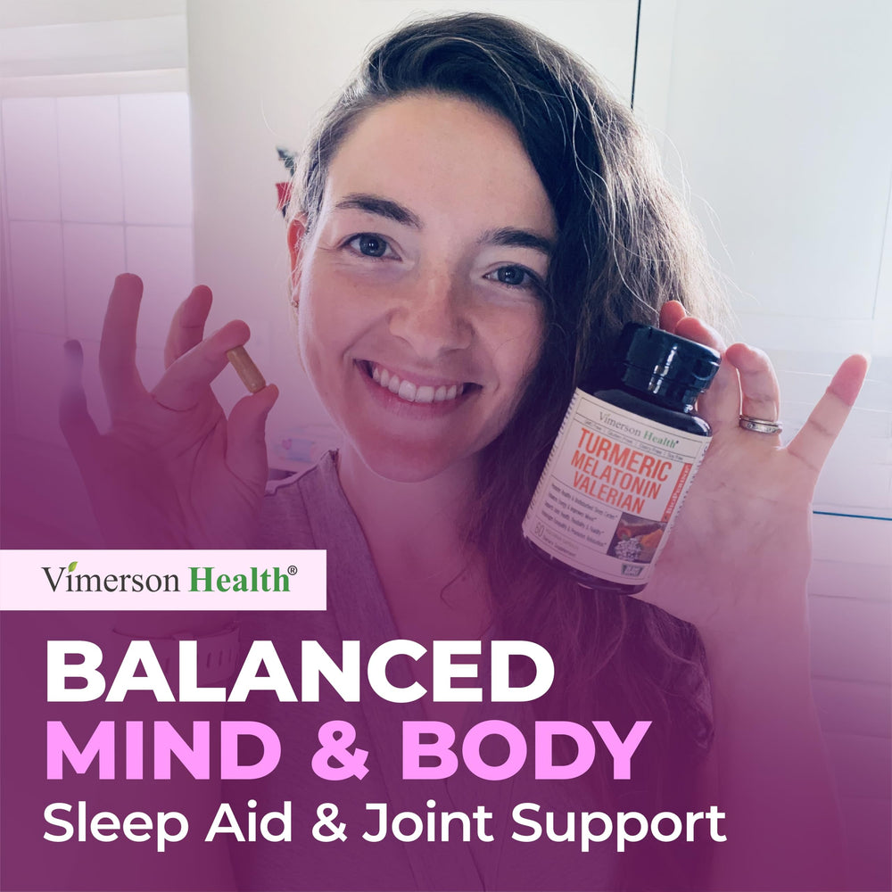 Vimerson Health Nighttime routine scene on a bedside table.