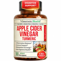 Vimerson Health organic apple cider vinegar turmeric ginger bottle shown for daily wellness