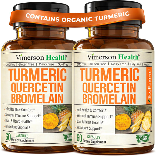 Vimerson Health Quercetin with Bromelain Turmeric capsules in a bottle indicating joint support