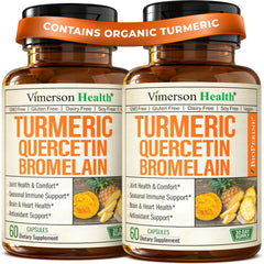 Vimerson Health Quercetin with Bromelain Turmeric capsules in a bottle indicating joint support