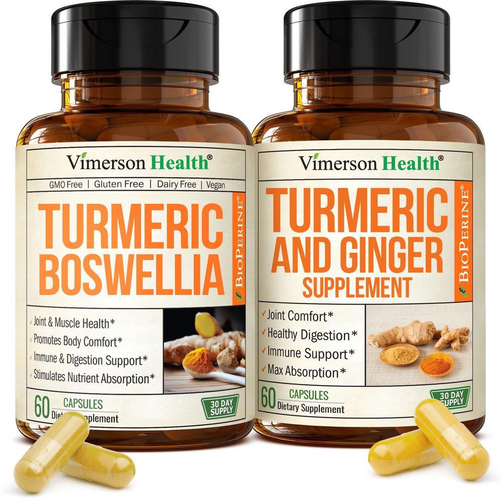 Vimerson Health turmeric-boswellia bottle supports joint comfort and mobility.